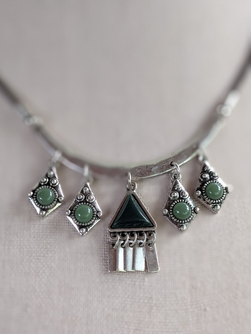 Southwestern Style Green & Black Statement Necklace – Adjustable 16–19"